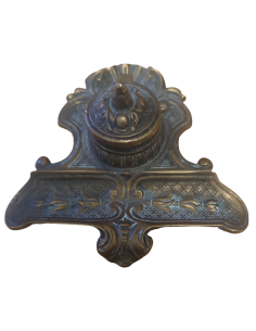 Antique Peerage Floral Brass Inkwell Made in England.