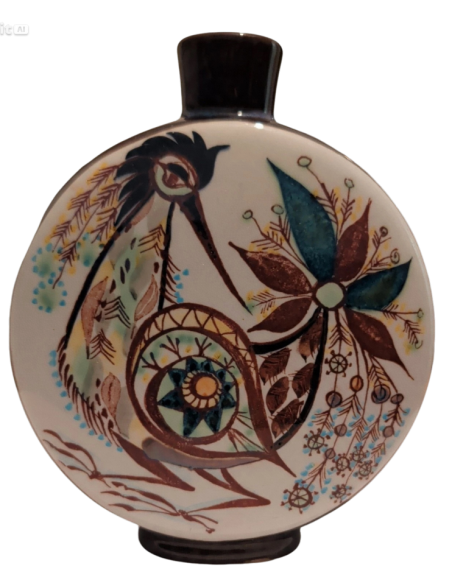 Royal Copenhagen Denmark Round Vase Bird Floral Design Art Pottery Numbered